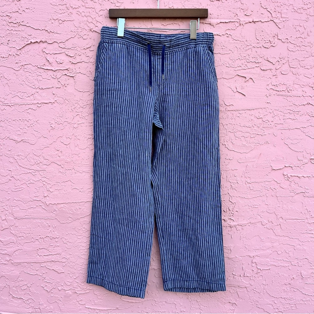 L.L. Bean Favorite Fit Linen Striped Pants Blue White Womens Size 8